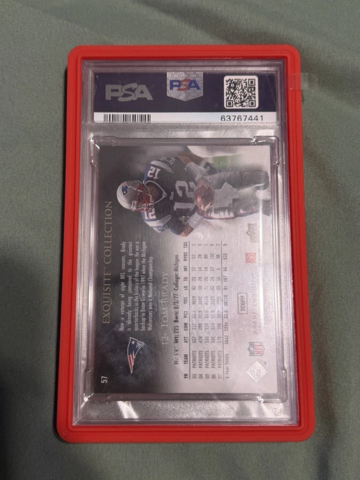 2008 UD EXQUISITE COLLECTION #57 TOM BRADY PATRIOTS #44/75 PSA 8 NM-MT - Image 2 of 4