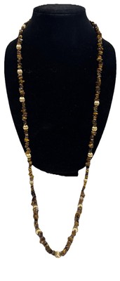 Vintage Tiger's Eye Chip Stones and Nugget with Gold-Colored Beads 40  Necklace
