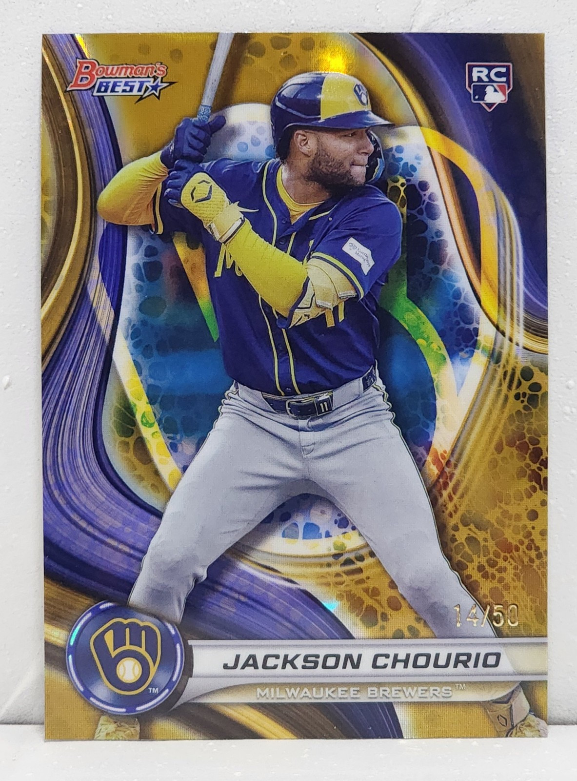 2024 Bowman's Best Jackson Chourio Rookie (RC) Gold Lava Refractor #/50 Brewers