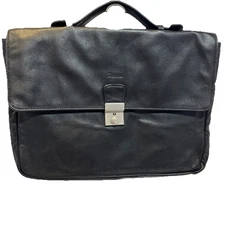 Assima Saddle Messenger Bag Black Flapover Briefcase Laptop Lawyer Classy VTG