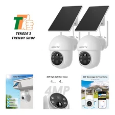 Wireless Solar Outdoor Security Cameras - 2 Pack, Night Vision & 2-Way Audio