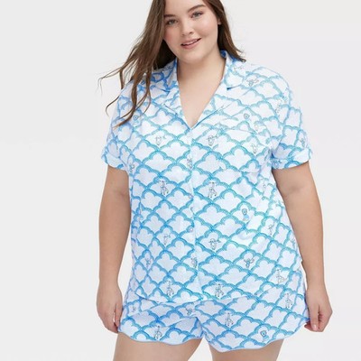 Roller Rabbit x Target Geo Trellis Pajama Set Blue Short Sleeve XXL NWT