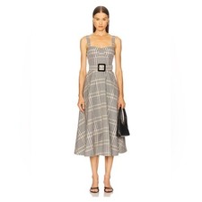 NEW Cara Cara Calypso Belt Midi Dress Raymond Plaid Gray Multi US 2 UK 6