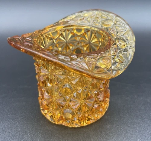 VTG Fenton Amber Daisy and Button Top Hat Toothpick Holder Small 2.5"T x 3"L