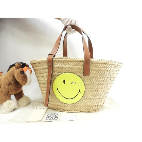 LOEWE Basket Medium Paula's Ibiza Smiley Wink Tote Bag Auth