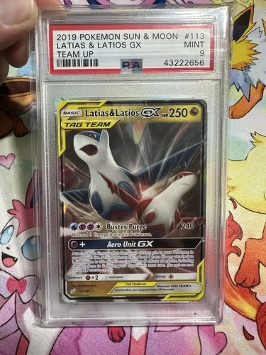 Pokémon TCG Sun & Moon Team Up Latias Latios GX Mint Holo Card 113/181 PSA 9