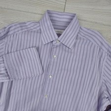 Ermenegildo Zegna Dress Shirt Mens 16 Lavender Purple Striped French Cuff Italy