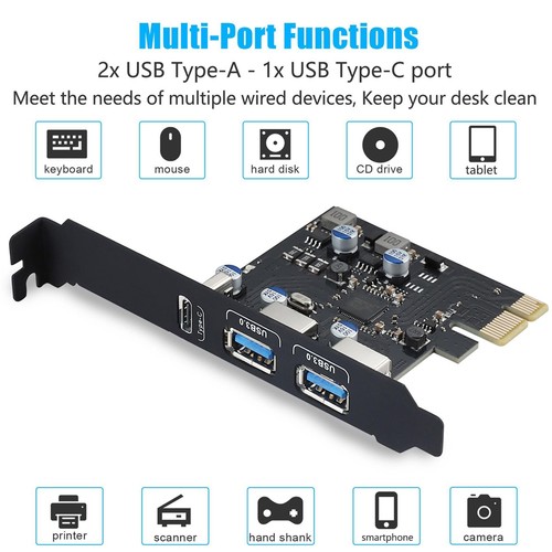 USB PCIE Card 18W Delivery, PCI Express 3 Port (Type C, 2 X Type A) PCIe3821 - Afbeelding 4 van 6