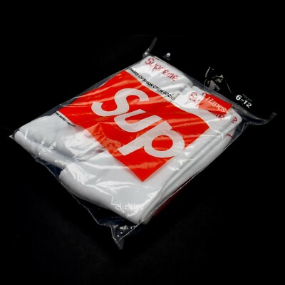 NWT Supreme NY Men's White Red Logo Knit Crew Socks SS20 Sealed 4