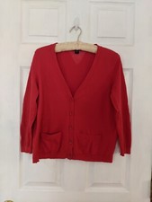 Gap Red Soft Combed Cotton Cardigan V-neck 3/4 Sleeves Patch Pockets Euc Sz M