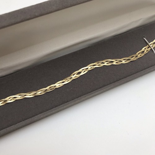 Vintage 14k Yellow Gold Herringbone Braided Chain Bracelet Milor Flat Twist - Picture 8 of 12