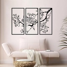 3 Pcs Large Metal Flowers Wall Decor, Modern Minimalist Floral Line Sculpture