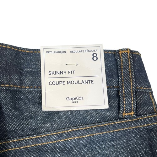 Gap Kids Blue Dark Wash Denim Skinny Fit Elastic Waist Band Straight Jeans Sz 8 - Picture 7 of 14