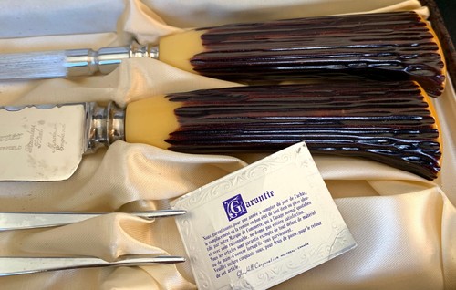 Vintage Glo Hill Connoisseurs Choice Bakelite Stag Handled 3 Piece Carving Set - Picture 4 of 10