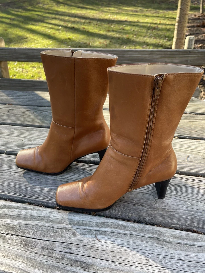 Madeline Mujer Botas Cuero Marrón Camel Cremallera Lateral 2” Tacón Talla 6M Foto 3 de 4