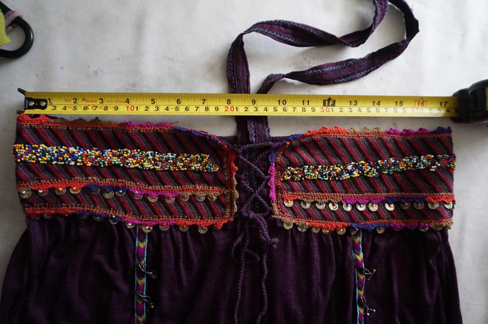 Vintage Free People purple beaded coin lace gypsy ethnic halter neck cami top L image 9