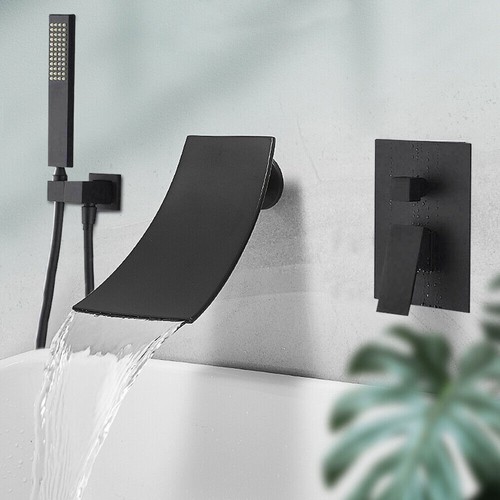 Set rubinetto doccia incasso nero cascata rubinetto vasca da bagno con doccetta - Foto 10 di 12