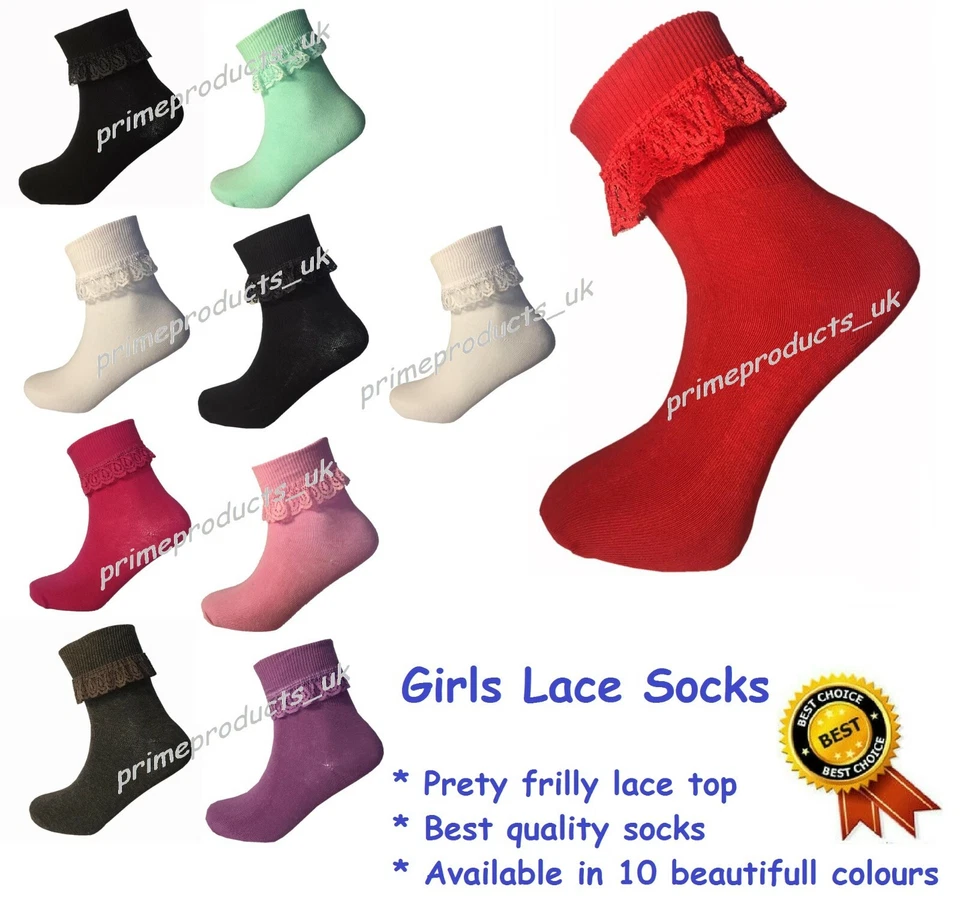 3/6/12 Paar Packung Kinder Mädchen Baumwolle Rüschen Spitze Knöchel Schulsocken 4-11 Jahre