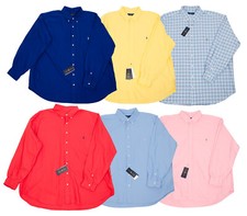 RALPH LAUREN BIG TALL MEN'S LONG SLEEVE OXFORD SHIRTS BLUE YELLOW CHECK RED PINK