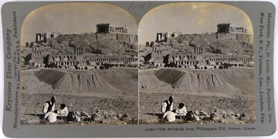 Grèce.Greece.Athens.The Acropolis from Philopappos Hill.Photo Stereo.Stereoview.