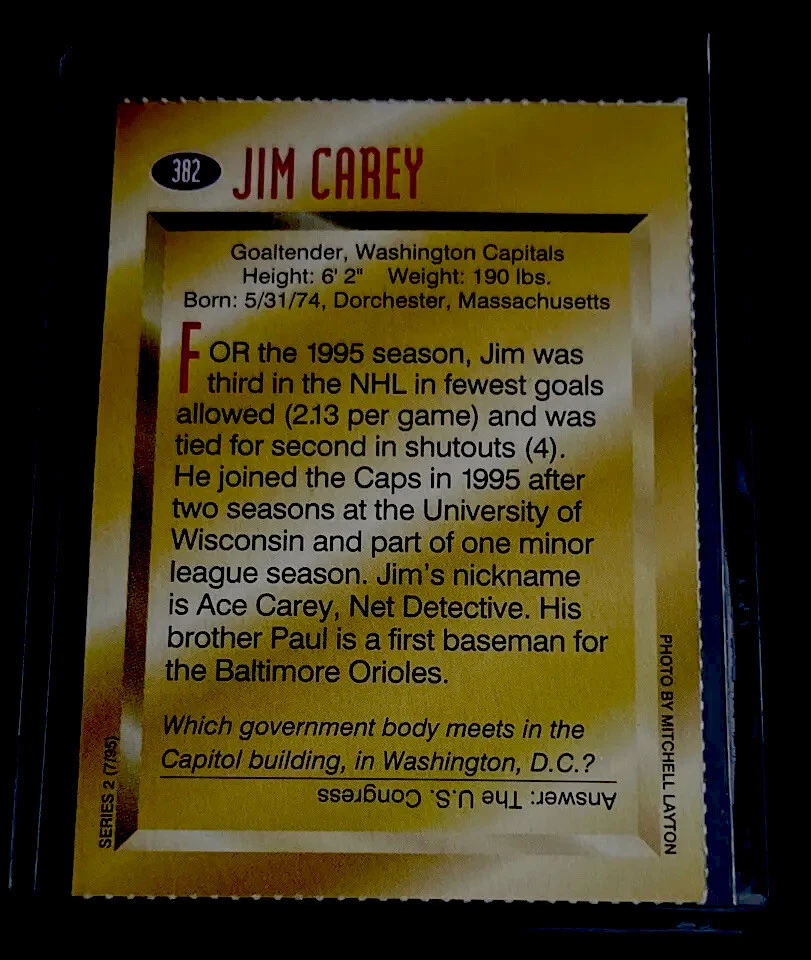 JIM CAREY ROOKIE RARE SPORTS ILLUSTRATED FOR KIDS SI WASHINGTON CAPITALS 1995 - Image 2 of 2