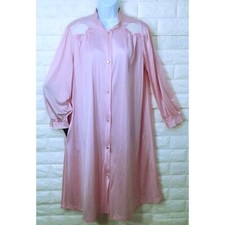 Vintage 80s Komar Dressing Gown Robe House Dress -L 14 Pocket Nylon Shells Pink