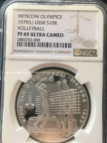 1979 (L)  Russia Olympics, Volleyball, 10 Rouble,  NGC Graded**PF-69 UC**