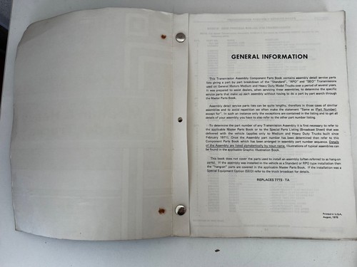 G.M. COMPONENT PARTS BOOK MEDIUM & HEAVY MODEL TRUCKS GENERAL MOTORS - Imagen 2 de 8