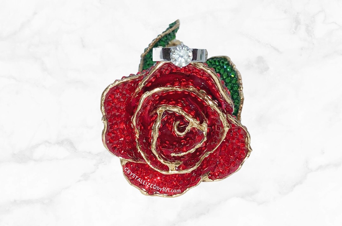Bling Preserved Rose AUSTRIAN CRYSTAL Red Bedazzled Real  display picture 2