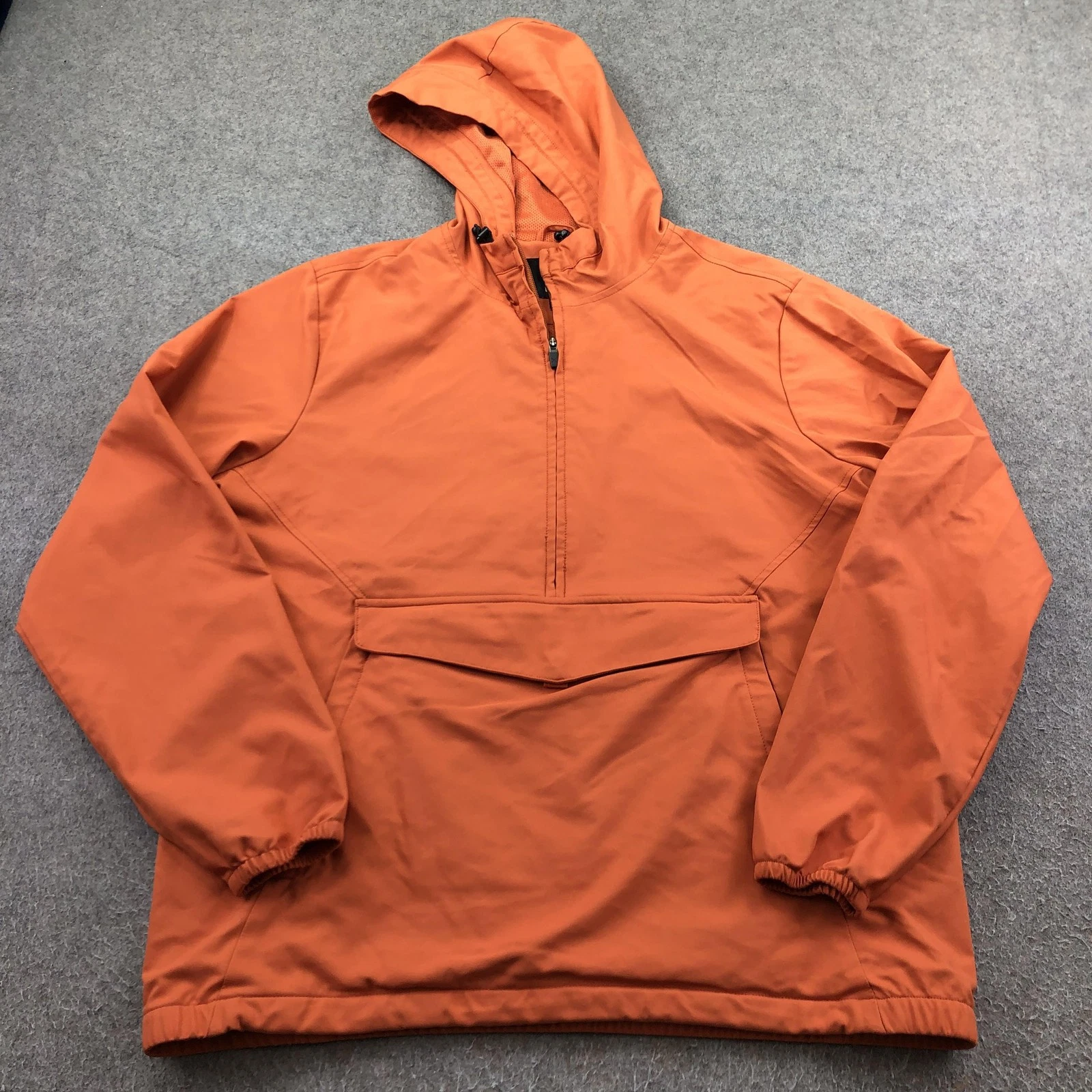 Cuts Jacket Mens Large Orange Hooded 1/4 Zip Pullover Softshell Windbreaker