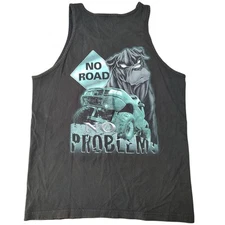 VINTAGE Da Dawg Men T-Shirt L Black Tank Top No Road No Problem Double Sided