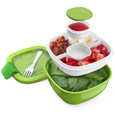 Salad Container 54 oz BPA-Free with 4-Compartment Tray - Leak-Proof Dressing