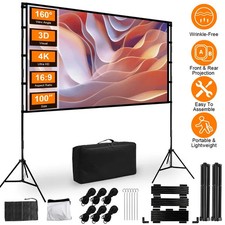 100inch/120inch Options Projector Screen With Stand 16:9 4K HD Rear Front Wrinkl
