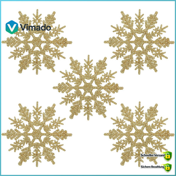 Schneeflocken Weihnachtsdeko Glitzer FüR Weihnachtsbaum 24 StüCk Gold-image