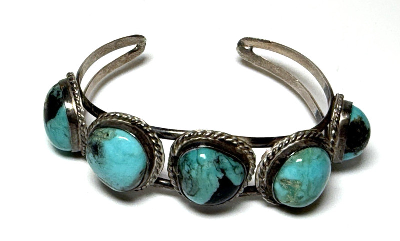 Estate Vintage Native American Sterling Silver Turquoise Cuff Bracelet 22.4 Gram