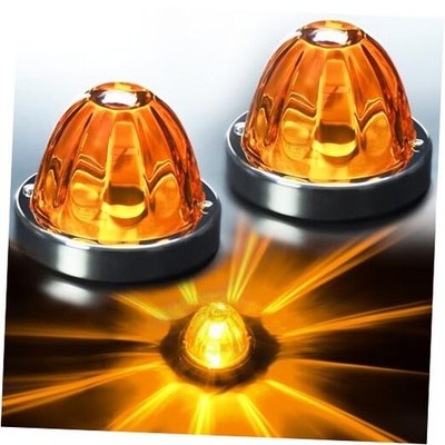 2Pcs Amber Glass Lens Watermelon Lights, Amber LED Side Amber Lens_Amber LED