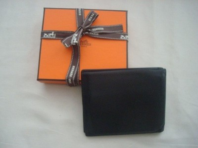 Hermes Leather Citizen Twill Compact Wallet Card holder Bifold Black with box