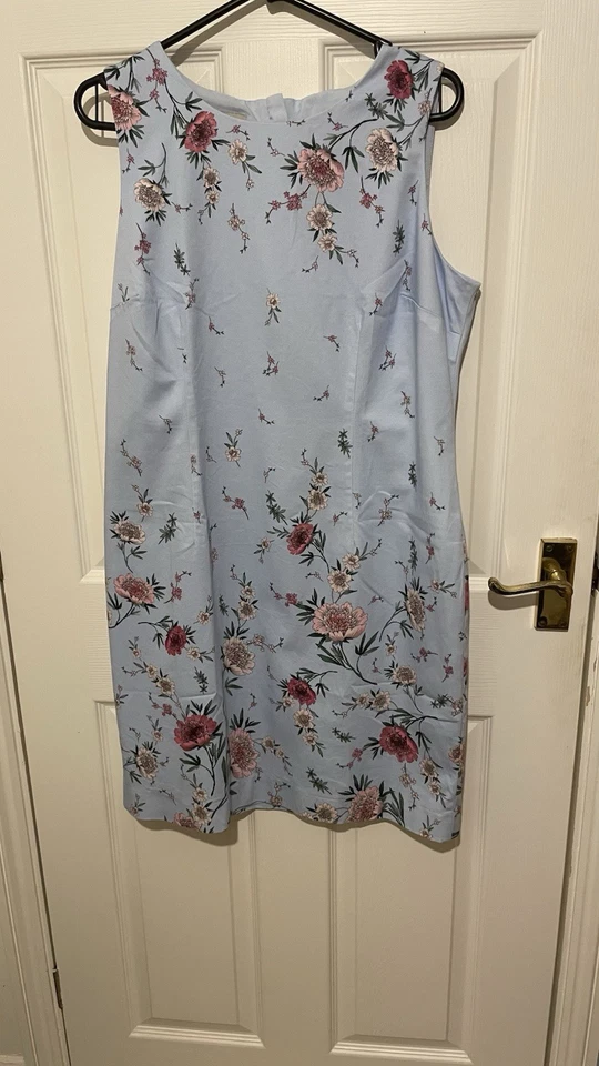 HOBBS FIONA PALE BLUE MULTI FLORAL WATERCOLOUR PENCIL SHIFT DRESS 16 P £169 NWOT - Image 2 of 4