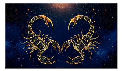 Sternzeichen Skorpion Wandbild 60x35 Gold Line Art Kosmos Astrologie Leinwand