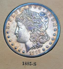 1885-S Morgan Silver Dollar 🔥 Blue-Gold Rim Toning • San Francisco