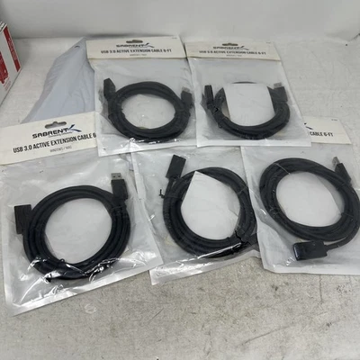 Lot of FIVE Sabrent CB-3060 22AWG USB 3.0 Extension Cable M To F 6 Ft. Black - Image 1 of 4