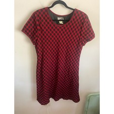 Sunshine Starshine Red Black Buffalo Plaid Shift Dress Vintage Size 14 04-4505
