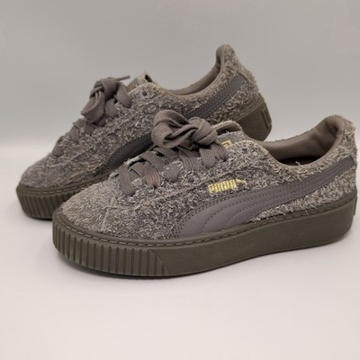 Puma Suede Platform Elemental Gray Fuzzy Creeper Sneakers Women s 6 362224-02