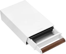 Normcore Espresso Knock Box Drawer, White, Walnut Handle, Stainless Steel