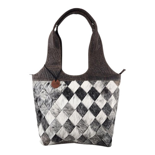 Women's Myra Bag Pecos Wind S-7484 Hairon & Leather Weave Tote Bag Purse