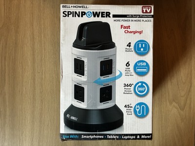 BELL+HOWELL 4-Outlets 6 USB Spin Power - The Ultimate Smart Charging Station