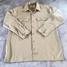 Dickies Work Shirt Mens Medium Khaki Long Sleeve Button Front Twill Uniform