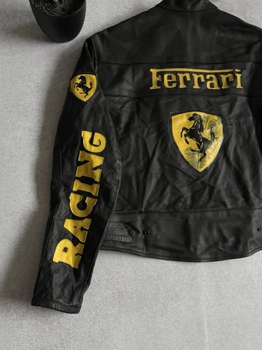 Vintage Ferrari Leather Biker Jacket Racing Black-Yellow Formula 1 Michelin image 10