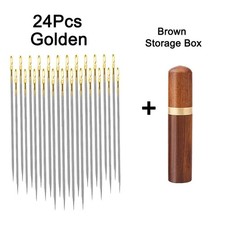 24pk Self Threading Sewing Needles Stainless Steel Darning Needles w/ Case