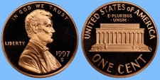 1997 S PROOF LINCOLN MEMORIAL CENT ~ GEM CAMEO BU ~ U.S. MINT COIN!